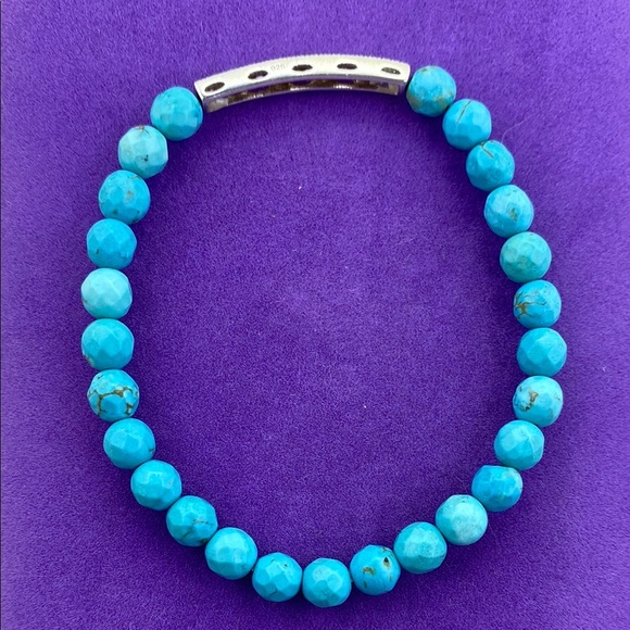 💛 Sterling Silver Turquoise Bead & CZ Stretch Bracelet - Picture 2 of 5